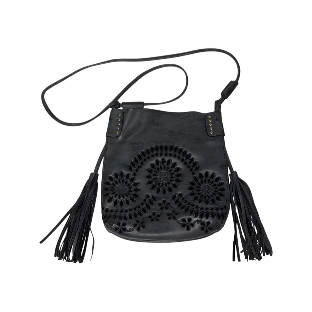 Flower Cut Out Crossbody Bag With Tassels - Black - One Size